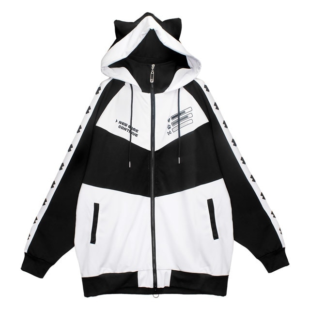 LISTEN FLAVOR ゲーミング猫耳ジャージパーカー【WHITE×BLACK】- Shop 