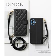 iPhoneケース スマホケース 手帳型 キルティング ストラップ付き