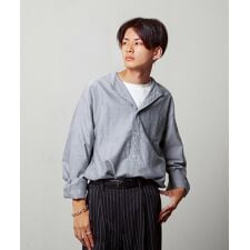 【147-6405】CVCオックス 長袖 バンドカラーオーバーサイズシャツ