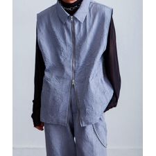 【az23159n】Nilway ワッシャーデザインダブルジップノースリーブシャツベスト