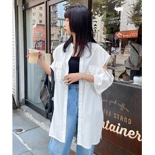 【az22179c】Chillfar 肩開きポケットノーカラーシャツ