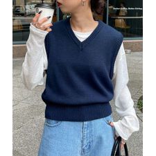 【23aw-ch041】Chillfar ベーシックVネックニットベスト