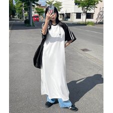 【24ss-ch208】Chillfar ラインラグランロゴ刺繍ワンピース