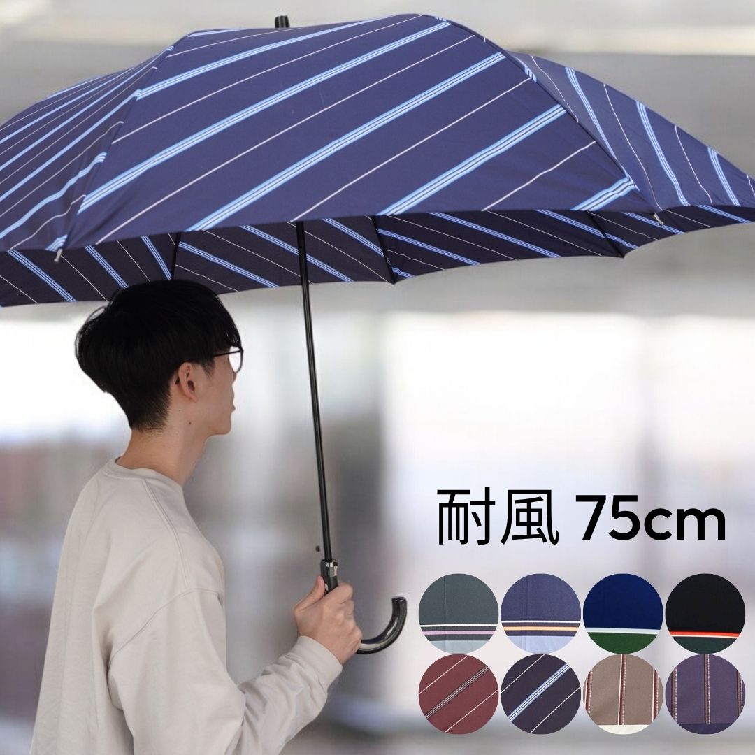 雨傘】 メンズ 長傘 75cm 超大判 耐風 Z骨 ジャンプ式 レジメンタル