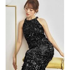 ホルターネック スパンコール ロング タイトドレス パーティードレス 